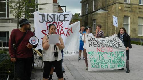 Leeds Student Resistance protest outside Michael Arthur's leaving party